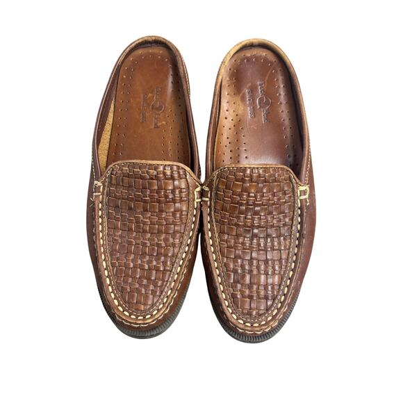 Duck Head Meens Brown Leather Woven Slip on Loafers Moc Toe Comfort Shoes 10 - Picture 1 of 6
